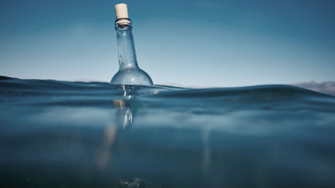 Bottle with a message in water